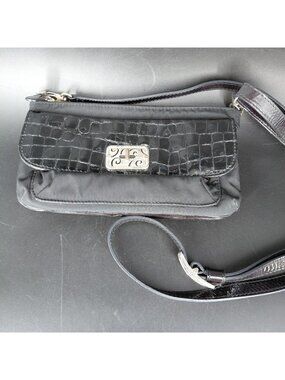Brighton Crossbody Bag Womens Small Black Nylon Croc Patent Leather Organizer